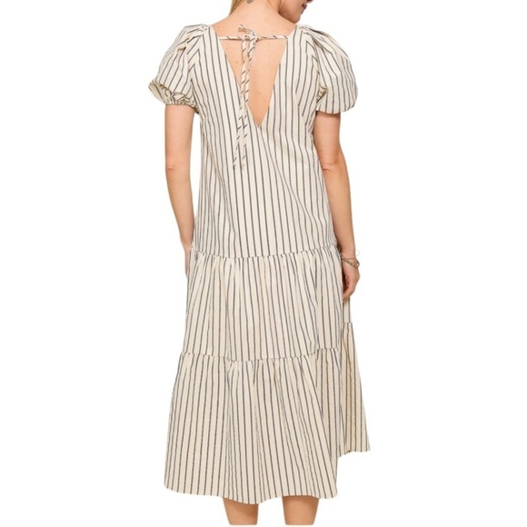 Lumiere Women’s Midi Dress Large Cream Striped 100% Cotton Cottagecore Prairie - Picture 5 of 12